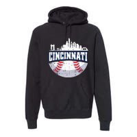 Cincinnati Baseball Skyline Ohio Baseball Player Gift Premium Hoodie