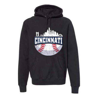 Cincinnati Baseball Skyline Ohio Baseball Player Gift Premium Hoodie