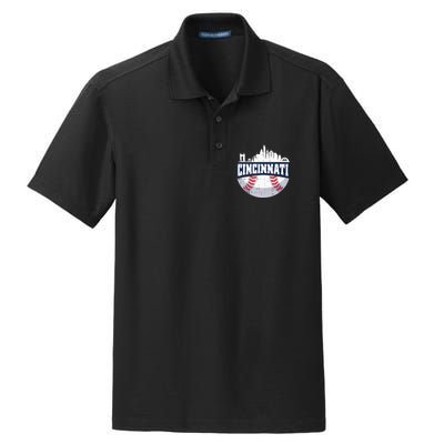 Cincinnati Baseball Skyline Ohio Baseball Player Gift Dry Zone Grid Polo
