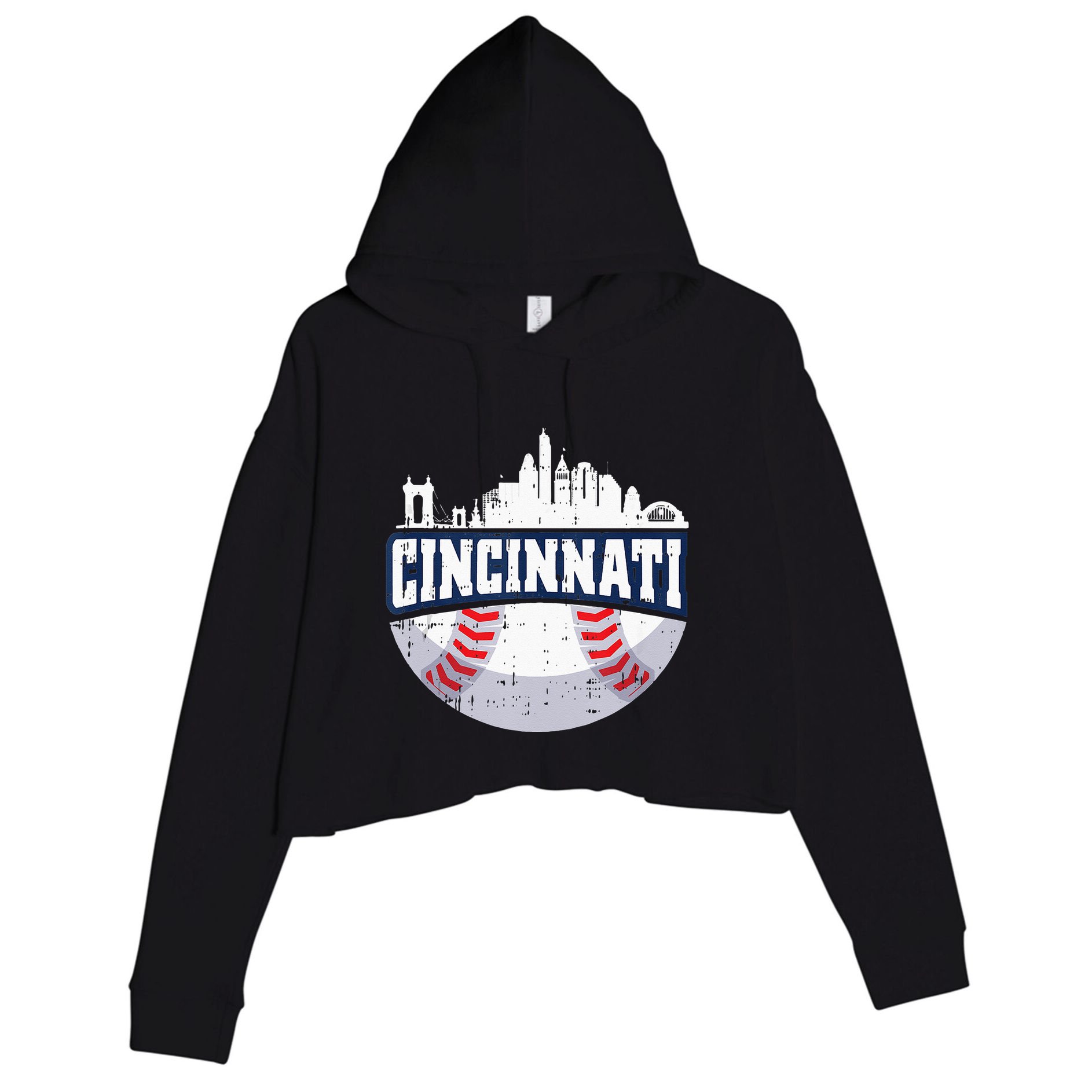 Cincinnati Baseball Skyline Ohio Baseball Player Gift Crop Fleece Hoodie
