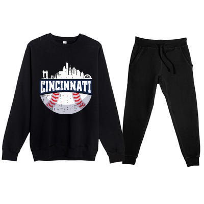 Cincinnati Baseball Skyline Ohio Baseball Player Gift Premium Crewneck Sweatsuit Set