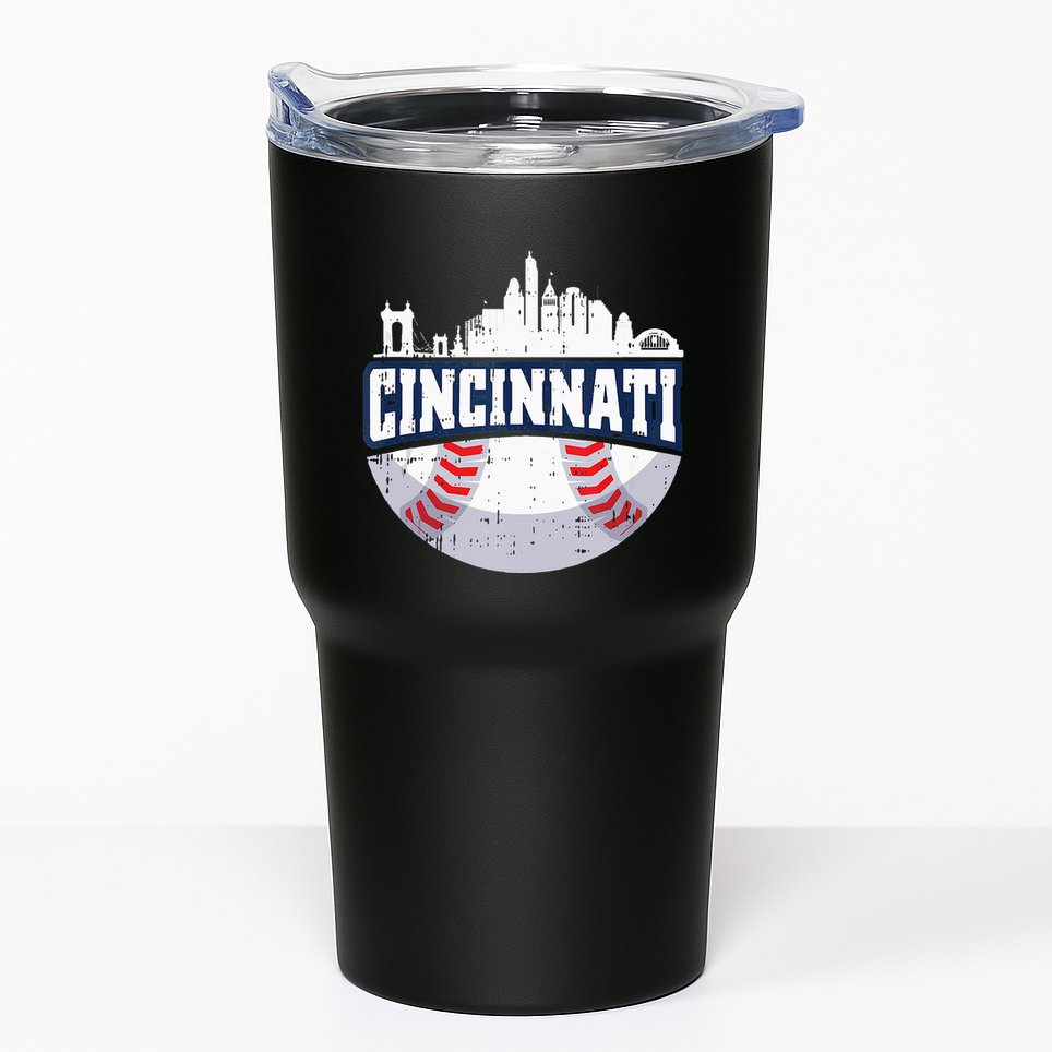 Cincinnati Baseball Skyline Ohio Baseball Player Gift Tumbler
