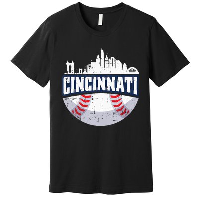 Cincinnati Baseball Skyline Ohio Baseball Player Gift Premium T-Shirt