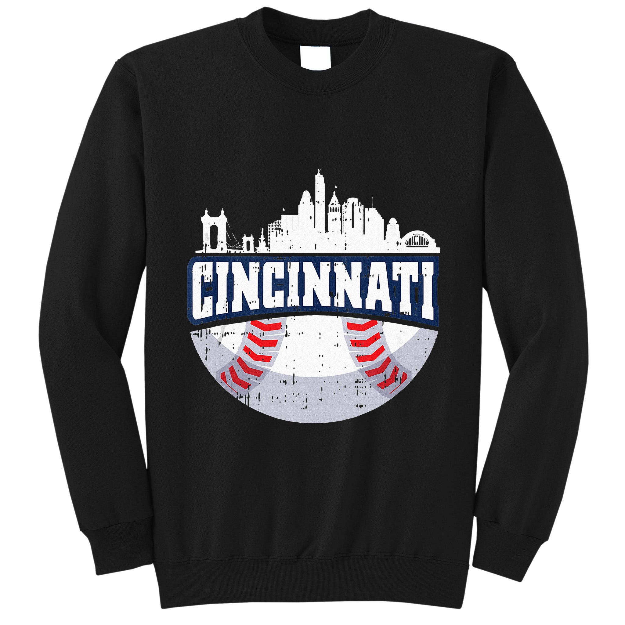 Cincinnati Baseball Skyline Ohio Baseball Player Gift Tall Sweatshirt