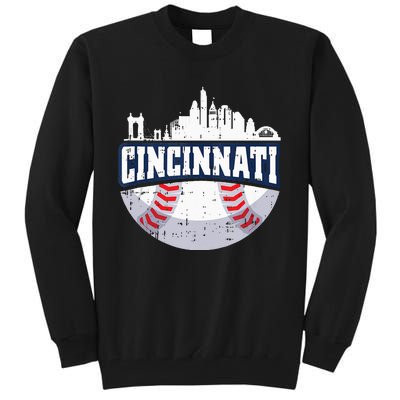 Cincinnati Baseball Skyline Ohio Baseball Player Gift Tall Sweatshirt