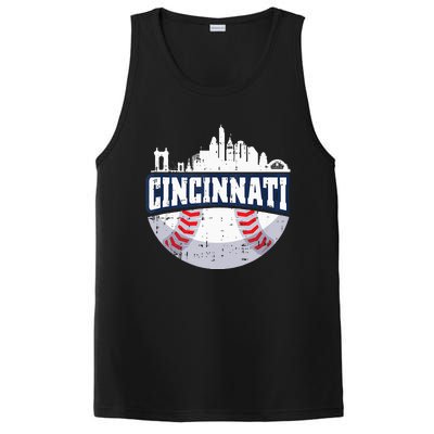 Cincinnati Baseball Skyline Ohio Baseball Player Gift PosiCharge Competitor Tank