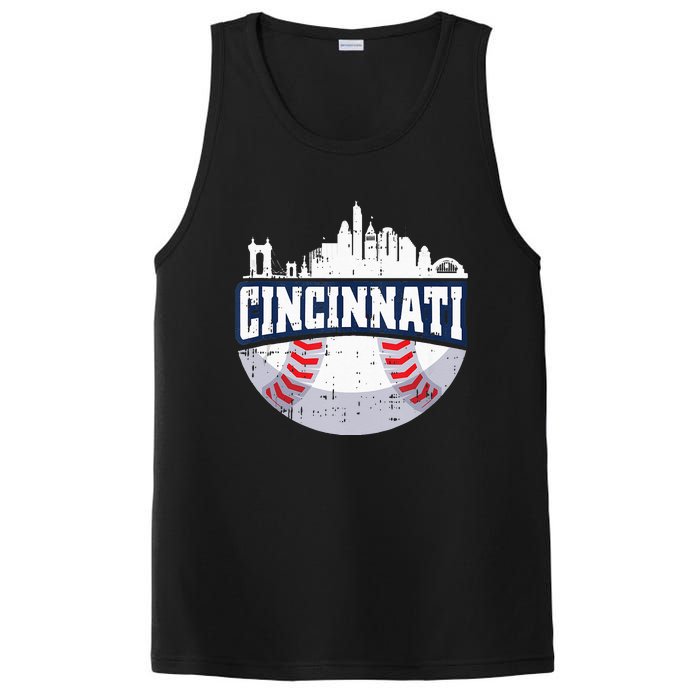 Cincinnati Baseball Skyline Ohio Baseball Player Gift PosiCharge Competitor Tank