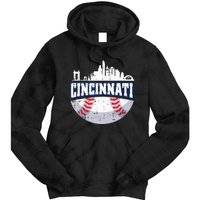 Cincinnati Baseball Skyline Ohio Baseball Player Gift Tie Dye Hoodie