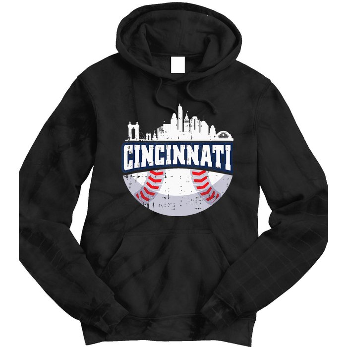 Cincinnati Baseball Skyline Ohio Baseball Player Gift Tie Dye Hoodie