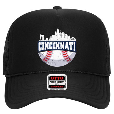 Cincinnati Baseball Skyline Ohio Baseball Player Gift Trucker Hat