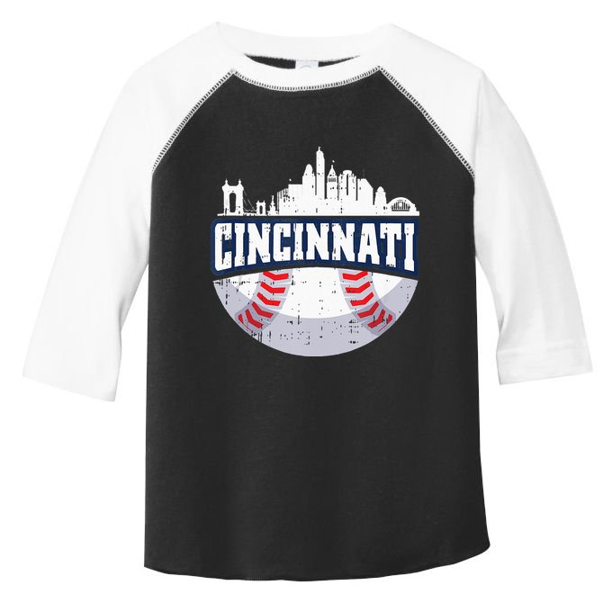 Cincinnati Baseball Skyline Ohio Baseball Player Gift Toddler Fine Jersey T-Shirt