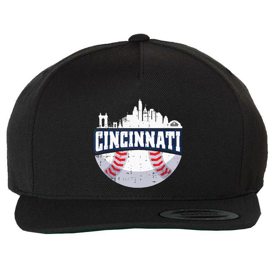 Cincinnati Baseball Skyline Ohio Baseball Player Gift Wool Snapback Cap