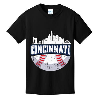 Cincinnati Baseball Skyline Ohio Baseball Player Gift Kids T-Shirt