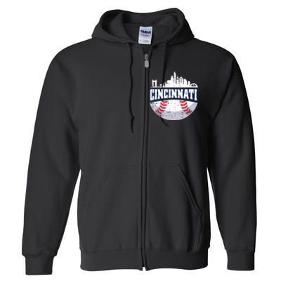 Cincinnati Baseball Skyline Ohio Baseball Player Gift Full Zip Hoodie