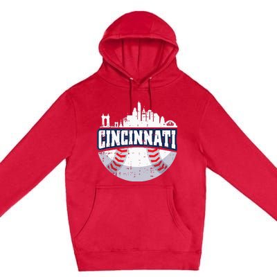 Cincinnati Baseball Skyline Ohio Baseball Player Gift Premium Pullover Hoodie