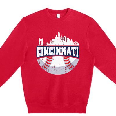 Cincinnati Baseball Skyline Ohio Baseball Player Gift Premium Crewneck Sweatshirt