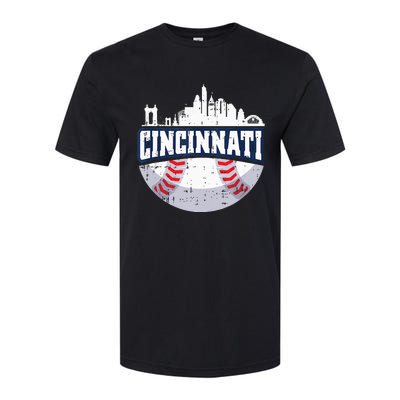 Cincinnati Baseball Skyline Ohio Baseball Player Gift Softstyle CVC T-Shirt