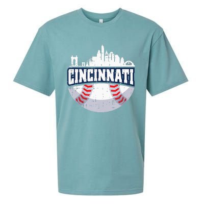 Cincinnati Baseball Skyline Ohio Baseball Player Gift Sueded Cloud Jersey T-Shirt