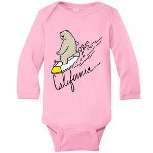 Cute Bear Surfing Tee California Bear State Flag Cali Love Baby Long Sleeve Bodysuit