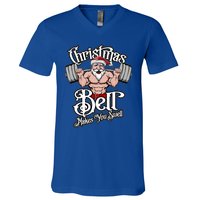 Christmas Barbell Squat Santa Funny Gym Quote Cute Gift V-Neck T-Shirt