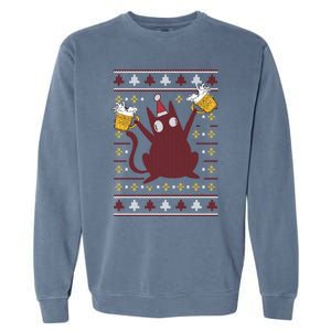 Cat Beer Saying Pew Pew Madafakas Funny Gift Ugly Christmas Cute Gift Garment-Dyed Sweatshirt