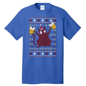 Cat Beer Saying Pew Pew Madafakas Funny Gift Ugly Christmas Cute Gift Tall T-Shirt