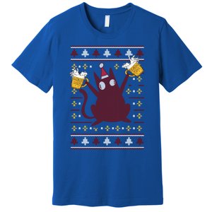 Cat Beer Saying Pew Pew Madafakas Funny Gift Ugly Christmas Cute Gift Premium T-Shirt