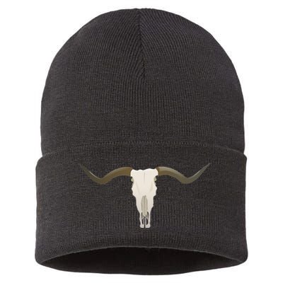 Cow Bull Steer Skull Cattle Longhorn Western Cow Sustainable Knit Beanie