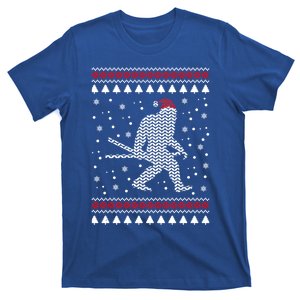 Christmas Bigfoot Skier Carrying Skiis Funny Xmas Skiing Gift T-Shirt