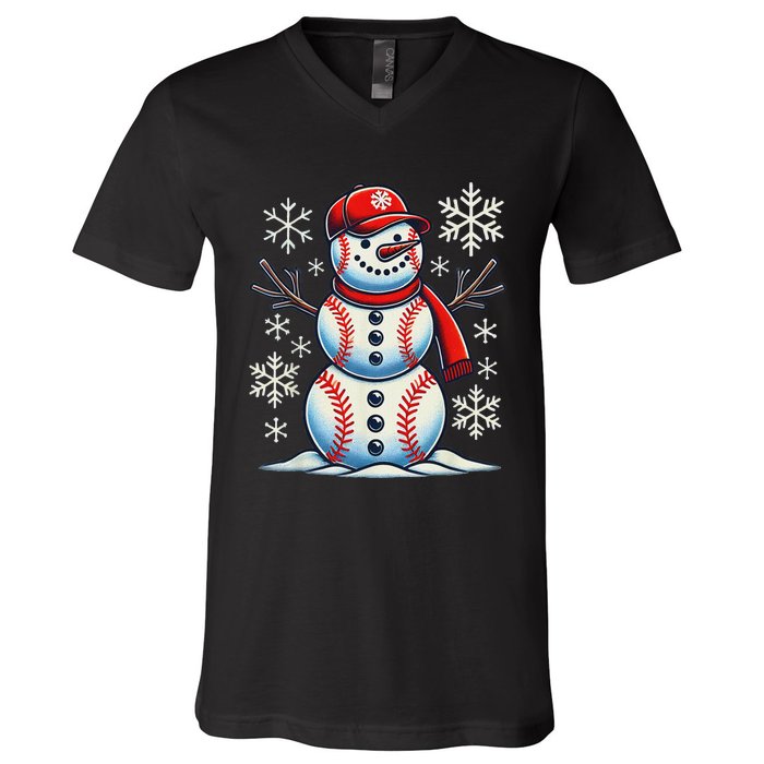 Christmas Baseball Snowman Baseball Christmas Women V-Neck T-Shirt