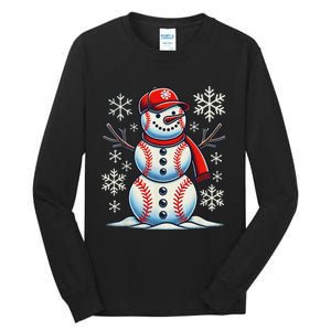 Christmas Baseball Snowman Baseball Christmas Women Tall Long Sleeve T-Shirt