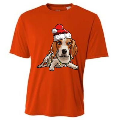 Cute Beagle Santa Christmas Tree Lights Xmas Cool Gift Cooling Performance Crew T-Shirt