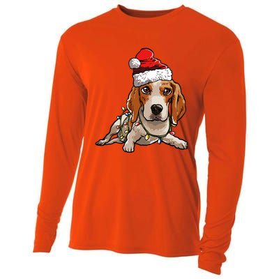 Cute Beagle Santa Christmas Tree Lights Xmas Cool Gift Cooling Performance Long Sleeve Crew