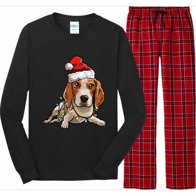 Cute Beagle Santa Christmas Tree Lights Xmas Cool Gift Long Sleeve Pajama Set