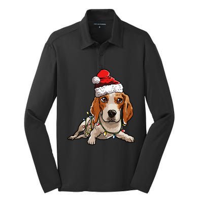 Cute Beagle Santa Christmas Tree Lights Xmas Cool Gift Silk Touch Performance Long Sleeve Polo