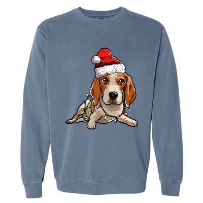 Cute Beagle Santa Christmas Tree Lights Xmas Cool Gift Garment-Dyed Sweatshirt