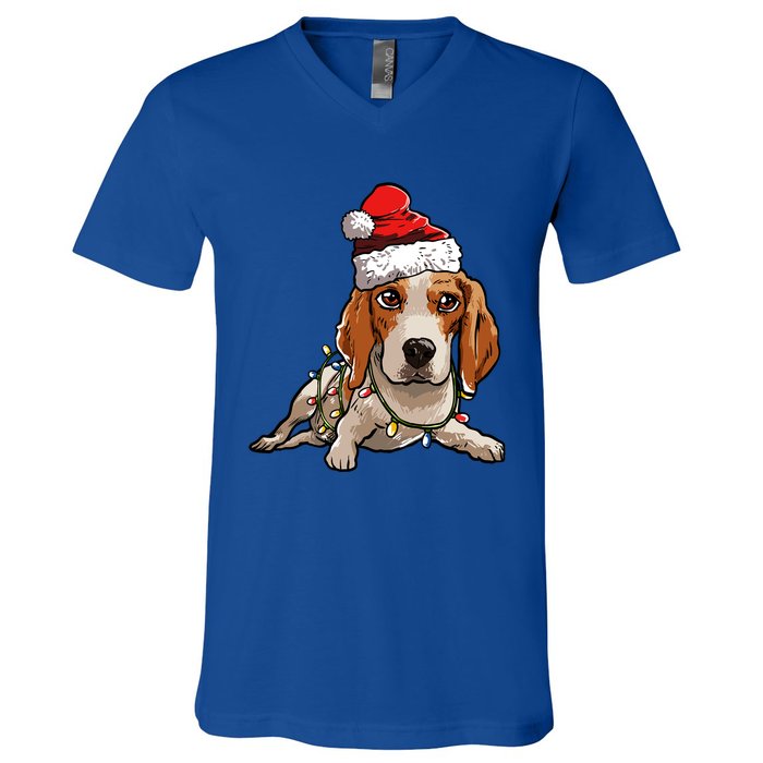 Cute Beagle Santa Christmas Tree Lights Xmas Cool Gift V-Neck T-Shirt