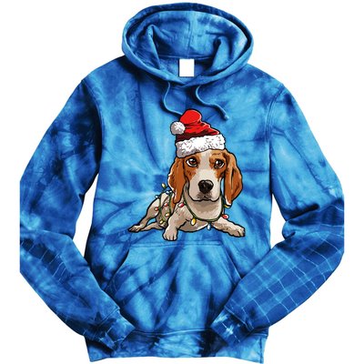 Cute Beagle Santa Christmas Tree Lights Xmas Cool Gift Tie Dye Hoodie