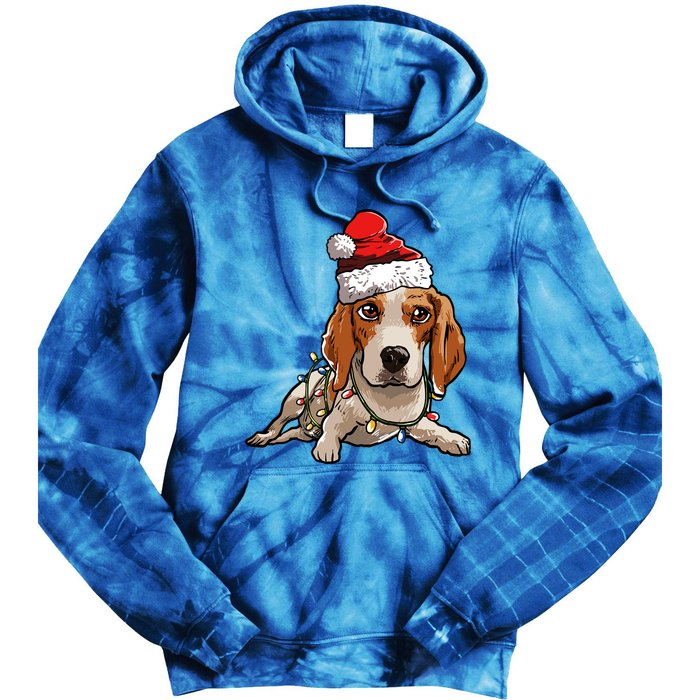 Cute Beagle Santa Christmas Tree Lights Xmas Cool Gift Tie Dye Hoodie