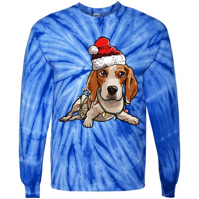 Cute Beagle Santa Christmas Tree Lights Xmas Cool Gift Tie-Dye Long Sleeve Shirt