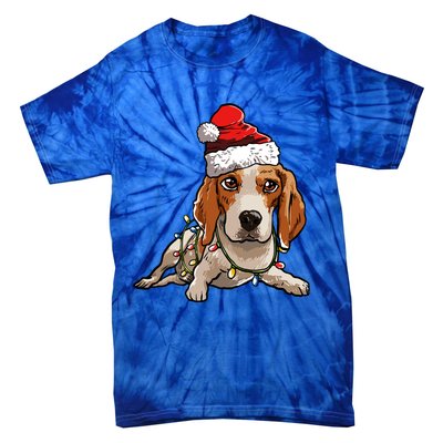 Cute Beagle Santa Christmas Tree Lights Xmas Cool Gift Tie-Dye T-Shirt