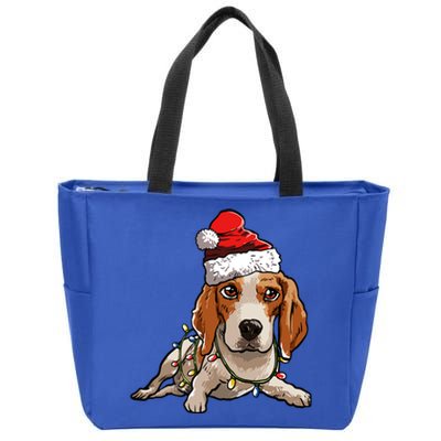 Cute Beagle Santa Christmas Tree Lights Xmas Cool Gift Zip Tote Bag