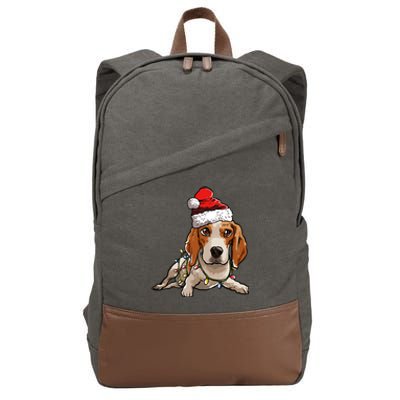 Cute Beagle Santa Christmas Tree Lights Xmas Cool Gift Cotton Canvas Backpack