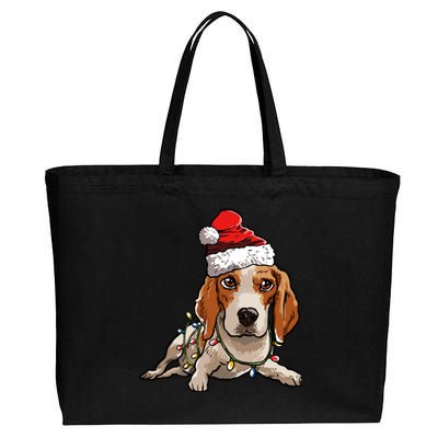 Cute Beagle Santa Christmas Tree Lights Xmas Cool Gift Cotton Canvas Jumbo Tote