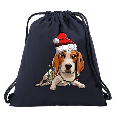 Cute Beagle Santa Christmas Tree Lights Xmas Cool Gift Drawstring Bag