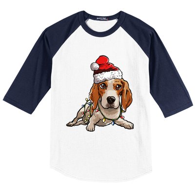 Cute Beagle Santa Christmas Tree Lights Xmas Cool Gift Baseball Sleeve Shirt