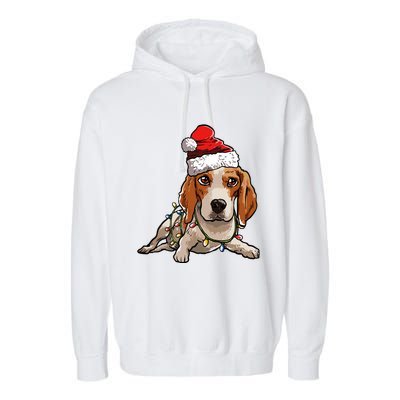 Cute Beagle Santa Christmas Tree Lights Xmas Cool Gift Garment-Dyed Fleece Hoodie