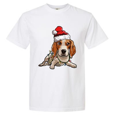 Cute Beagle Santa Christmas Tree Lights Xmas Cool Gift Garment-Dyed Heavyweight T-Shirt