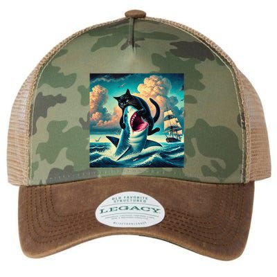 Cat Biting Shark Funny Art And Cat Lover Funny Legacy Tie Dye Trucker Hat