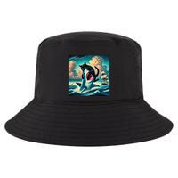 Cat Biting Shark Funny Art And Cat Lover Funny Cool Comfort Performance Bucket Hat